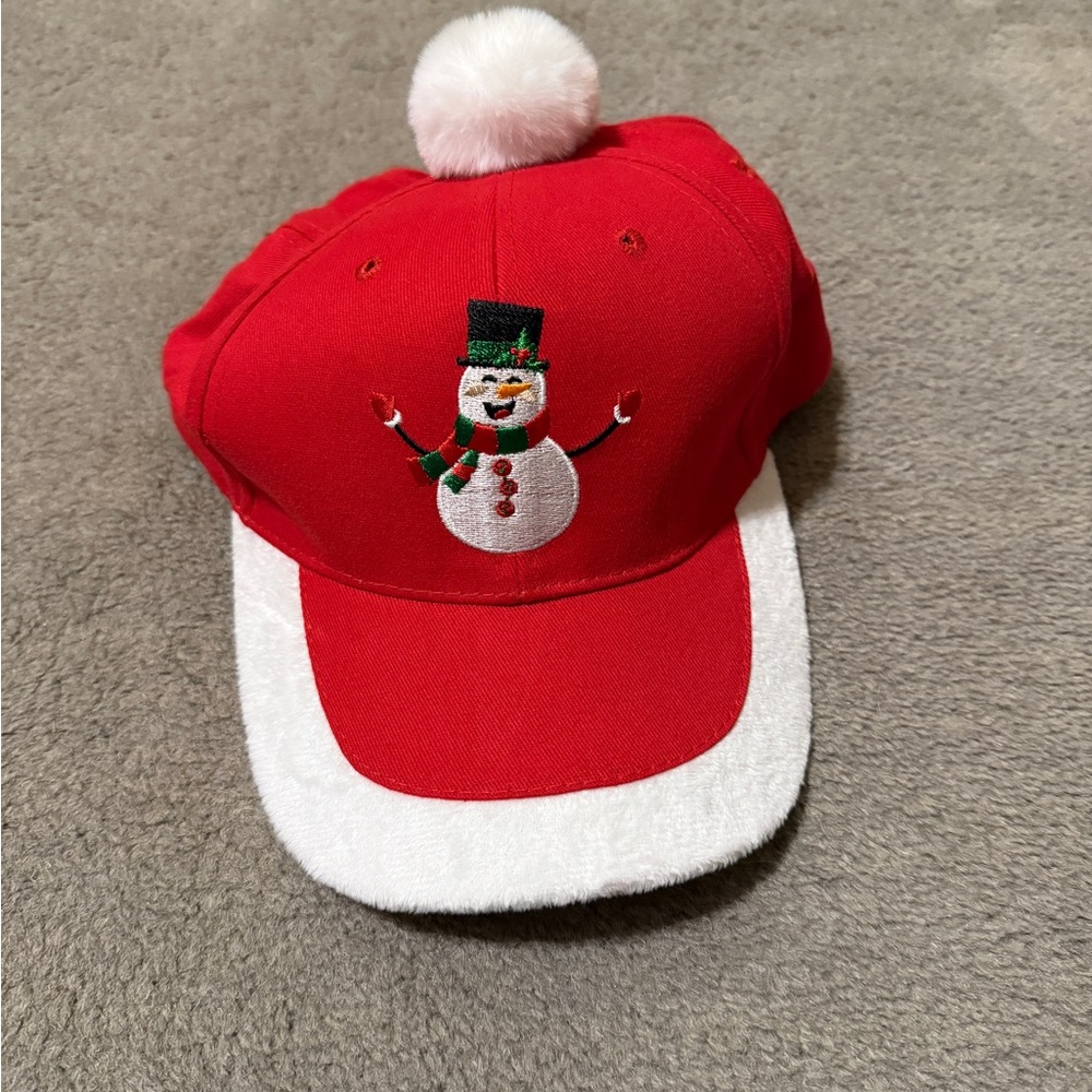 Red Snowman Christmas Baseball Hat with Pom Pom | Holiday Hat | OS